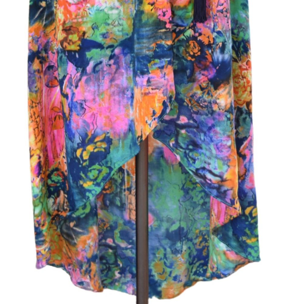Suzi Chin Maggie Boutique Silk Watercolor Sleeveless High Low Faux Wrap … - Picture 11 of 12